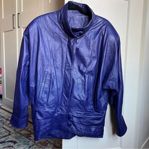 Vintage 80s JFS Purple Leather Batwing Bomber Jacket, Size S